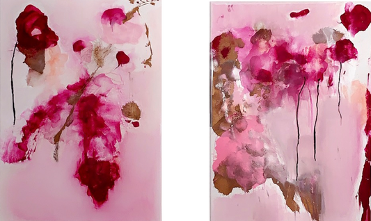 Handgemaltes Acrylbild auf Leinwand > Double Pink > 2er Serie