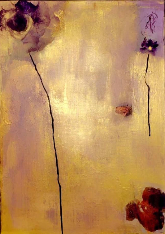 Handgemaltes Acrylbild auf Leinwand > Three in Gold