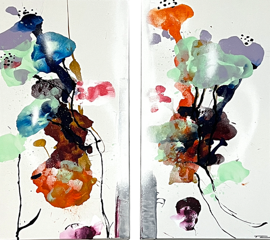 Handgemalte Acrylbilder auf Leinwand > Spring Flowers > 2er Serie