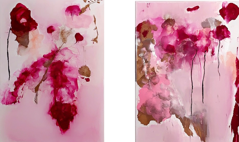 Handgemaltes Acrylbild auf Leinwand > Double Pink > 2er Serie