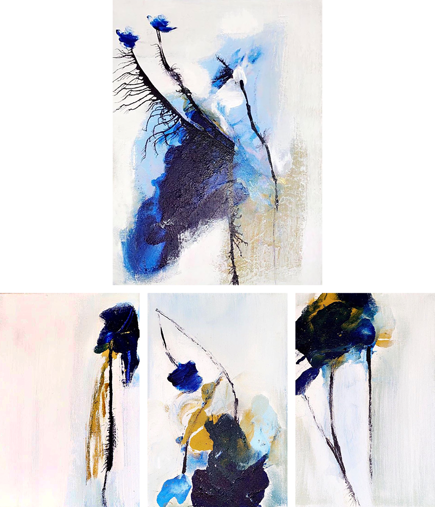 Handgemaltes Acrylbild auf Leinwand > Four Bleu > 4er Serie