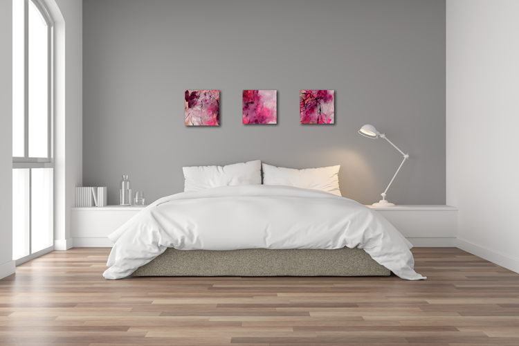 Handgemalte Acrylbilder auf Leinwand > Three in Pink < 3er Serie