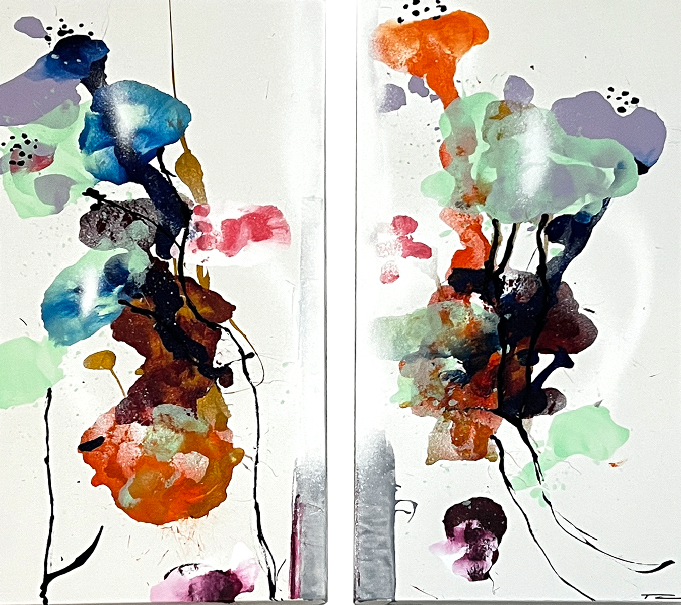 Handgemalte Acrylbilder auf Leinwand > Spring Flowers > 2er Serie