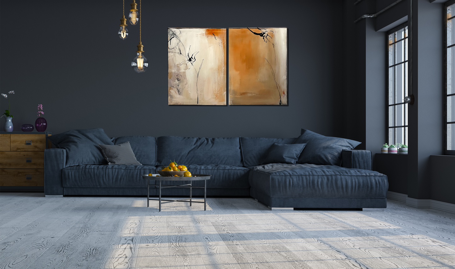 Handgemaltes Acrylbild auf Leinwand > Two Orange > 2er Serie