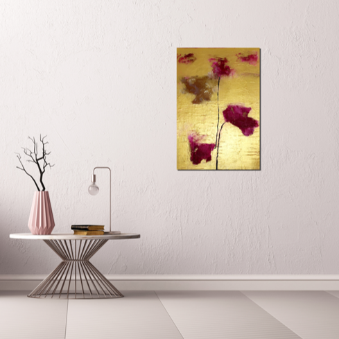 Handgemaltes Acrylbild auf Leinwand > Flowers in Gold